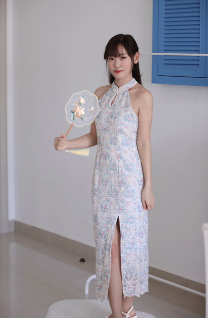 Summer Blue Embroidered Cheongsam