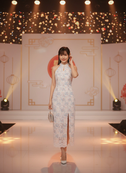 Summer Blue Embroidered Cheongsam