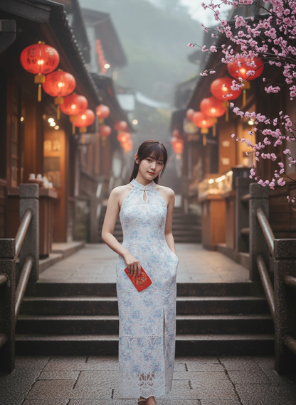 Summer Blue Embroidered Cheongsam