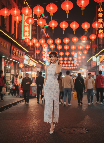 Summer Blue Embroidered Cheongsam