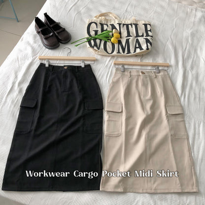 Workwear Cargo Pocket Midi Skirt
