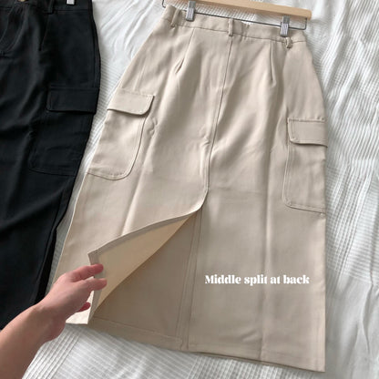 Workwear Cargo Pocket Midi Skirt