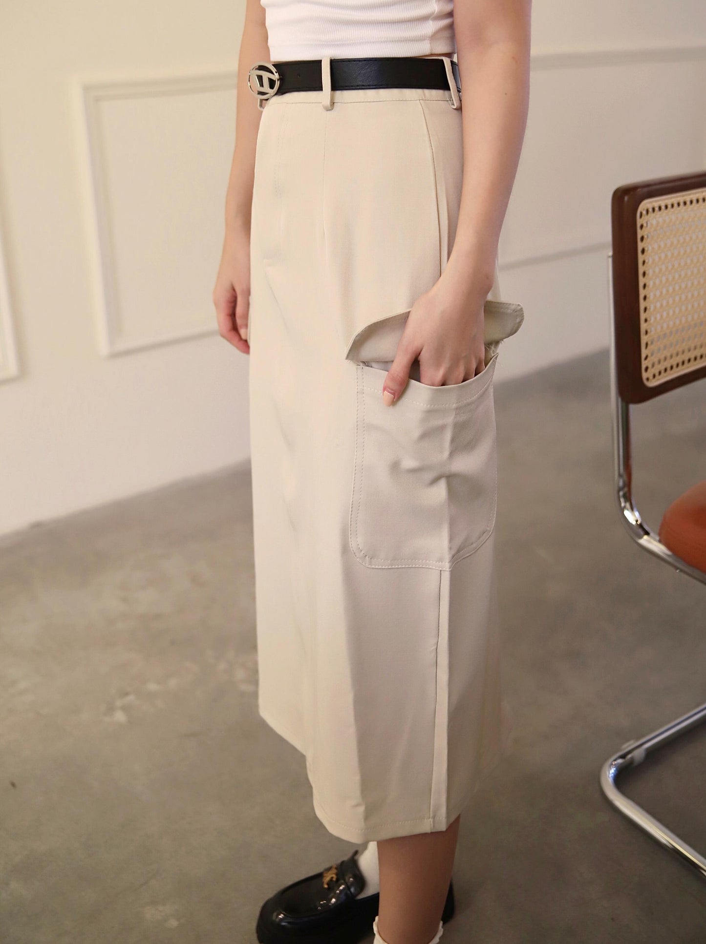 Workwear Cargo Pocket Midi Skirt