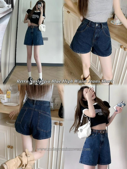 Retro Nostalgia Blue High Waist Jeans Short