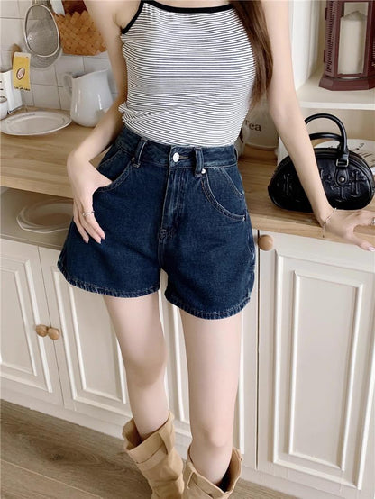 Retro Nostalgia Blue High Waist Jeans Short