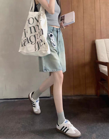 Summer Light Blue Quarter Denim Pants