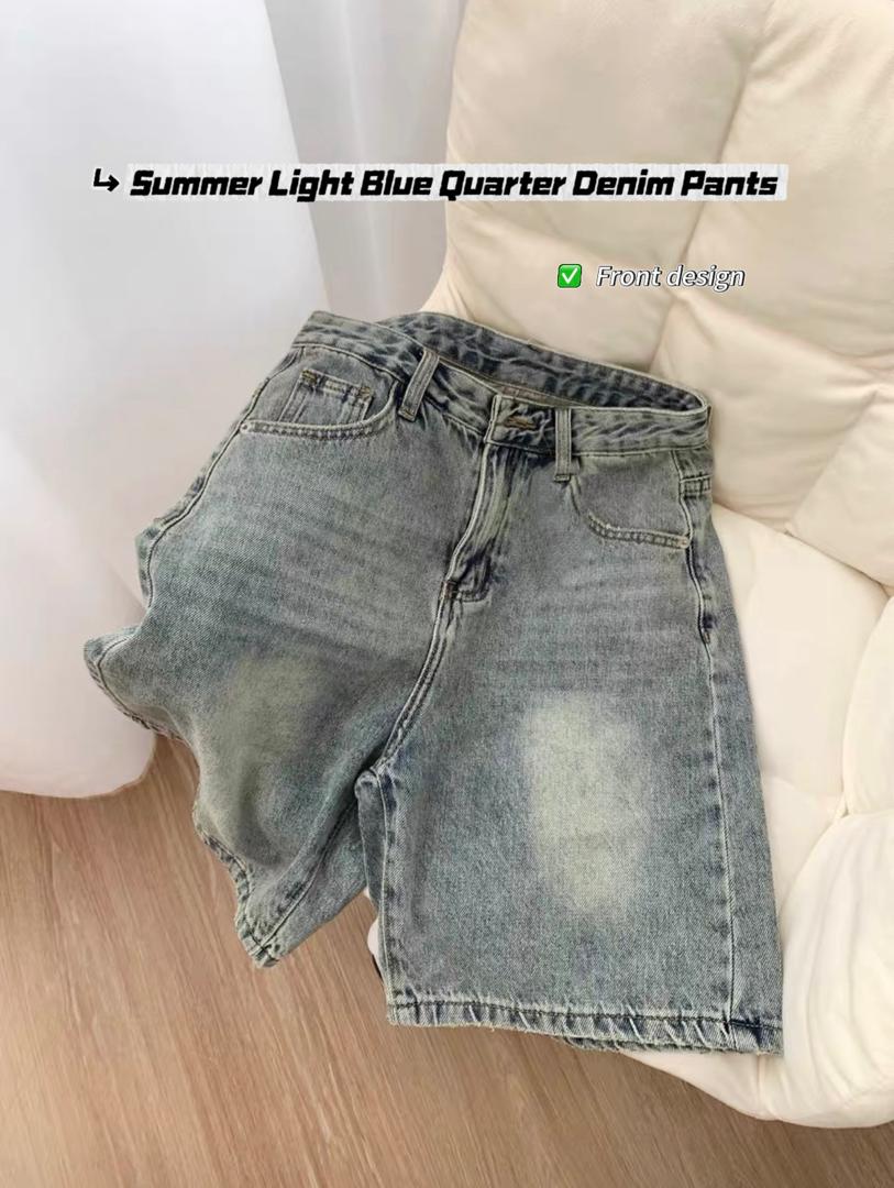 Summer Light Blue Quarter Denim Pants