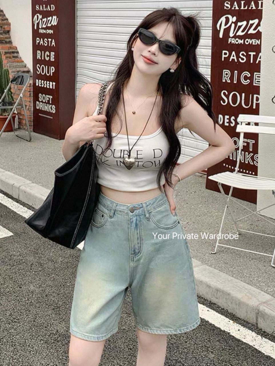 Summer Light Blue Quarter Denim Pants