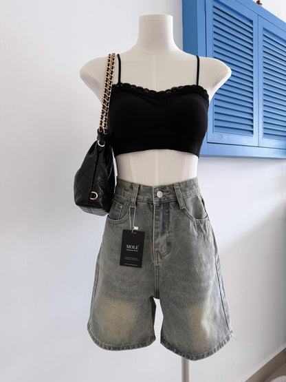 Summer Light Blue Quarter Denim Pants