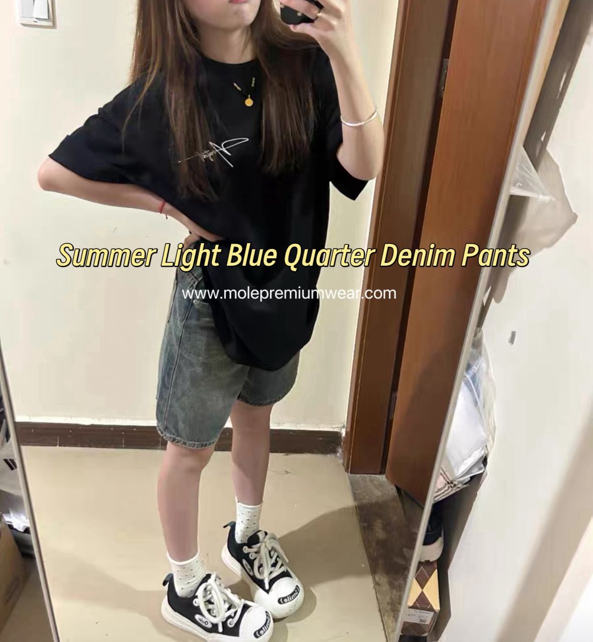 Summer Light Blue Quarter Denim Pants