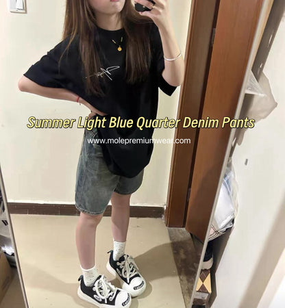 Summer Light Blue Quarter Denim Pants
