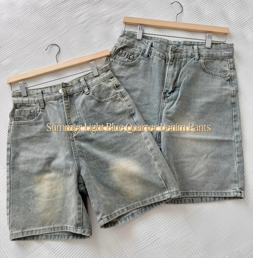 Summer Light Blue Quarter Denim Pants