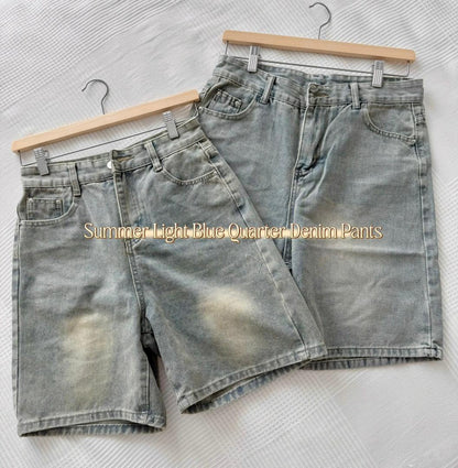 Summer Light Blue Quarter Denim Pants