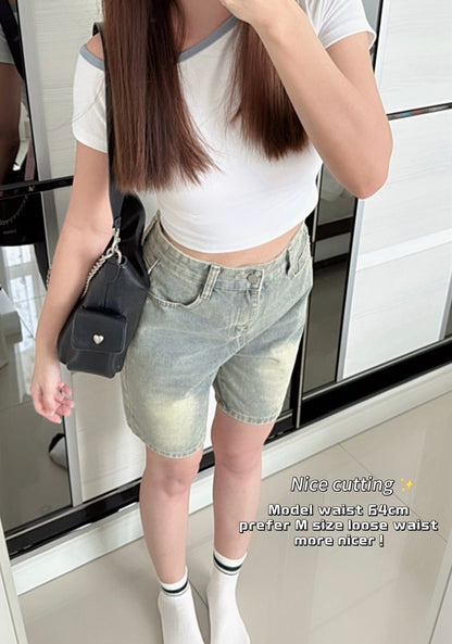 Summer Light Blue Quarter Denim Pants