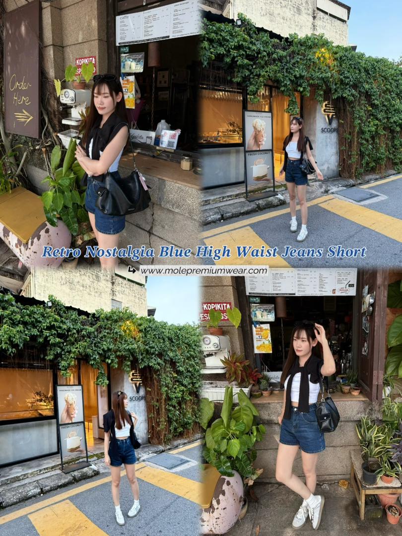 Retro Nostalgia Blue High Waist Jeans Short