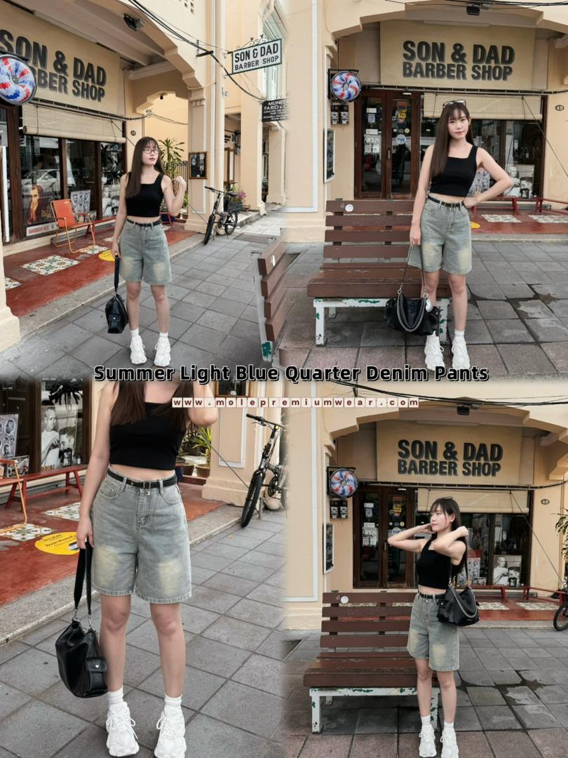 Summer Light Blue Quarter Denim Pants