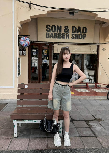 Summer Light Blue Quarter Denim Pants