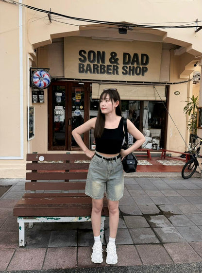 Summer Light Blue Quarter Denim Pants