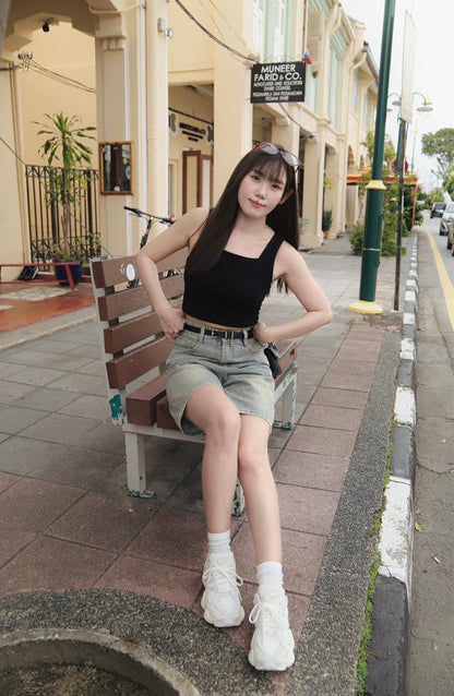 Summer Light Blue Quarter Denim Pants
