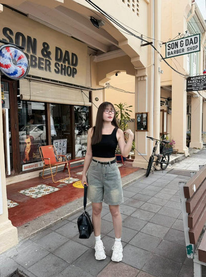 Summer Light Blue Quarter Denim Pants