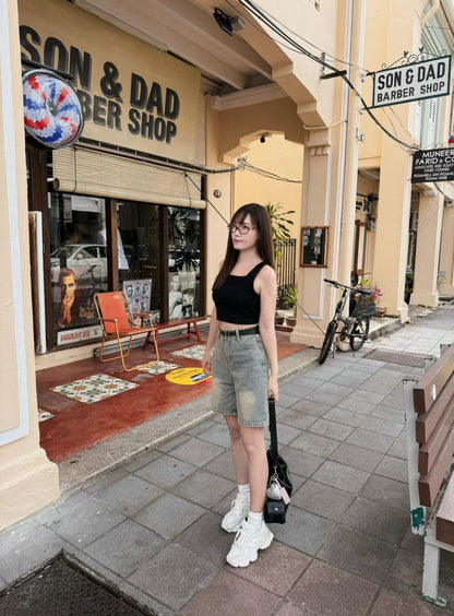 Summer Light Blue Quarter Denim Pants