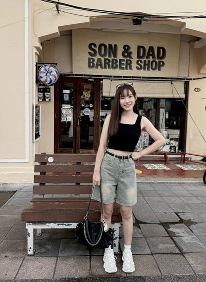 Summer Light Blue Quarter Denim Pants