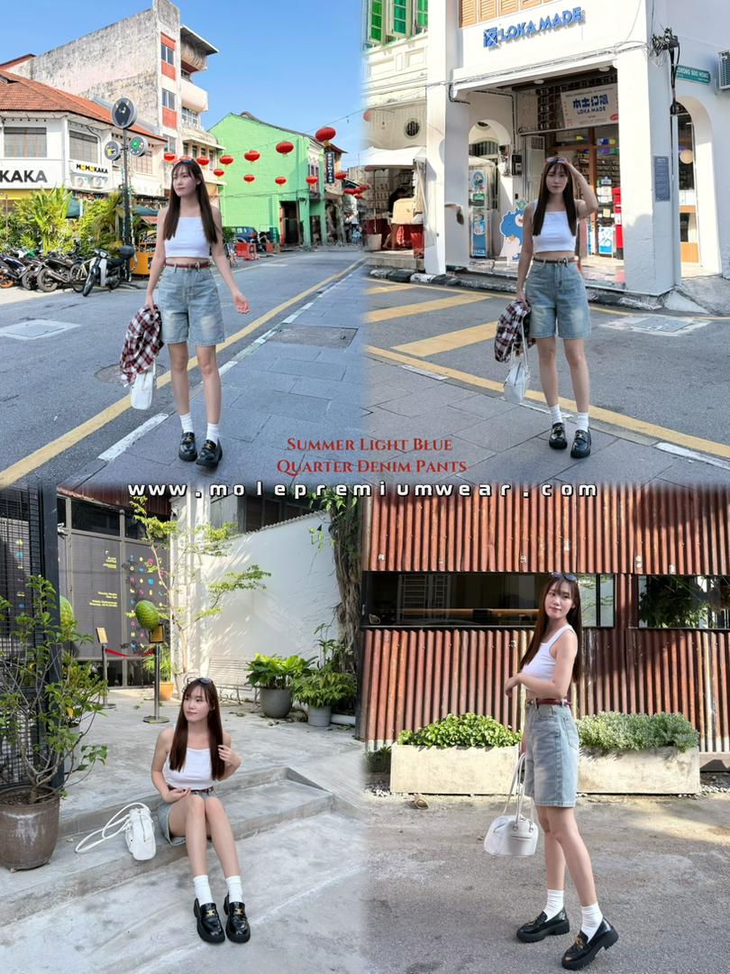 Summer Light Blue Quarter Denim Pants