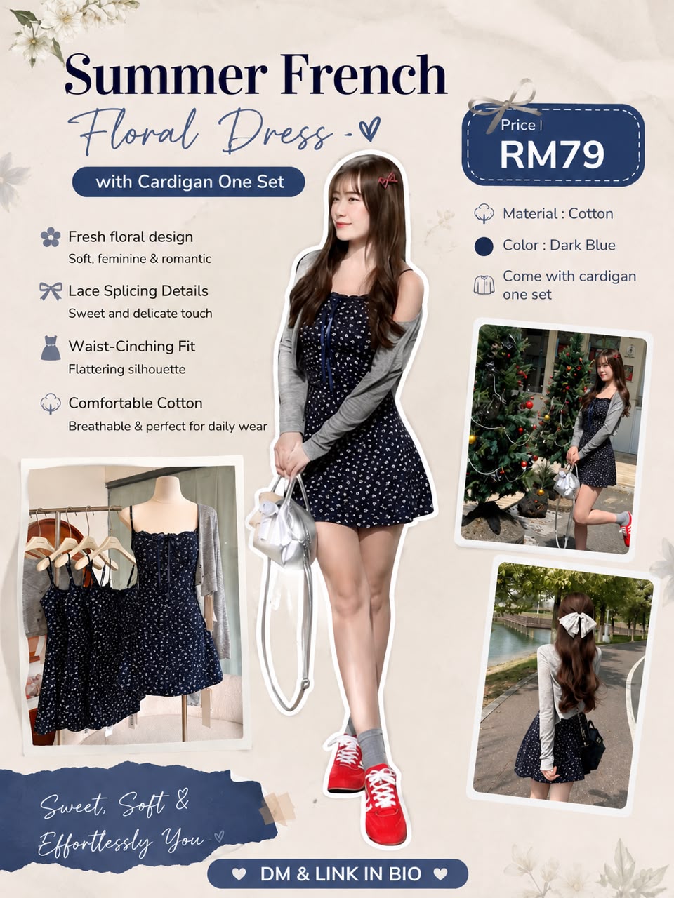 Summer French Floral Dress with Cardigan