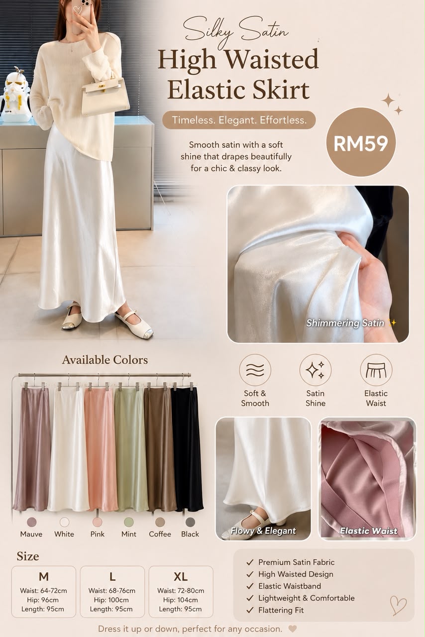 Silky Satin High Waisted Elastic Skirt