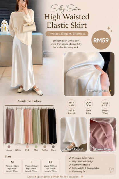 Silky Satin High Waisted Elastic Skirt