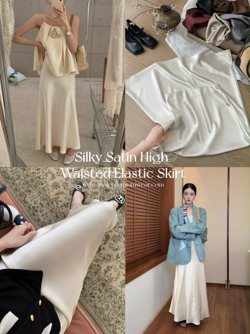 Silky Satin High Waisted Elastic Skirt
