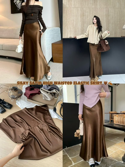 Silky Satin High Waisted Elastic Skirt