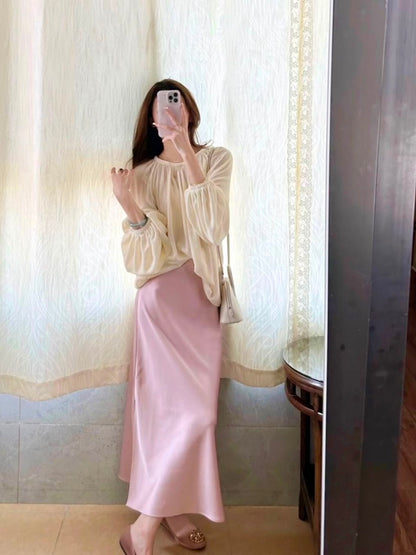 Silky Satin High Waisted Elastic Skirt