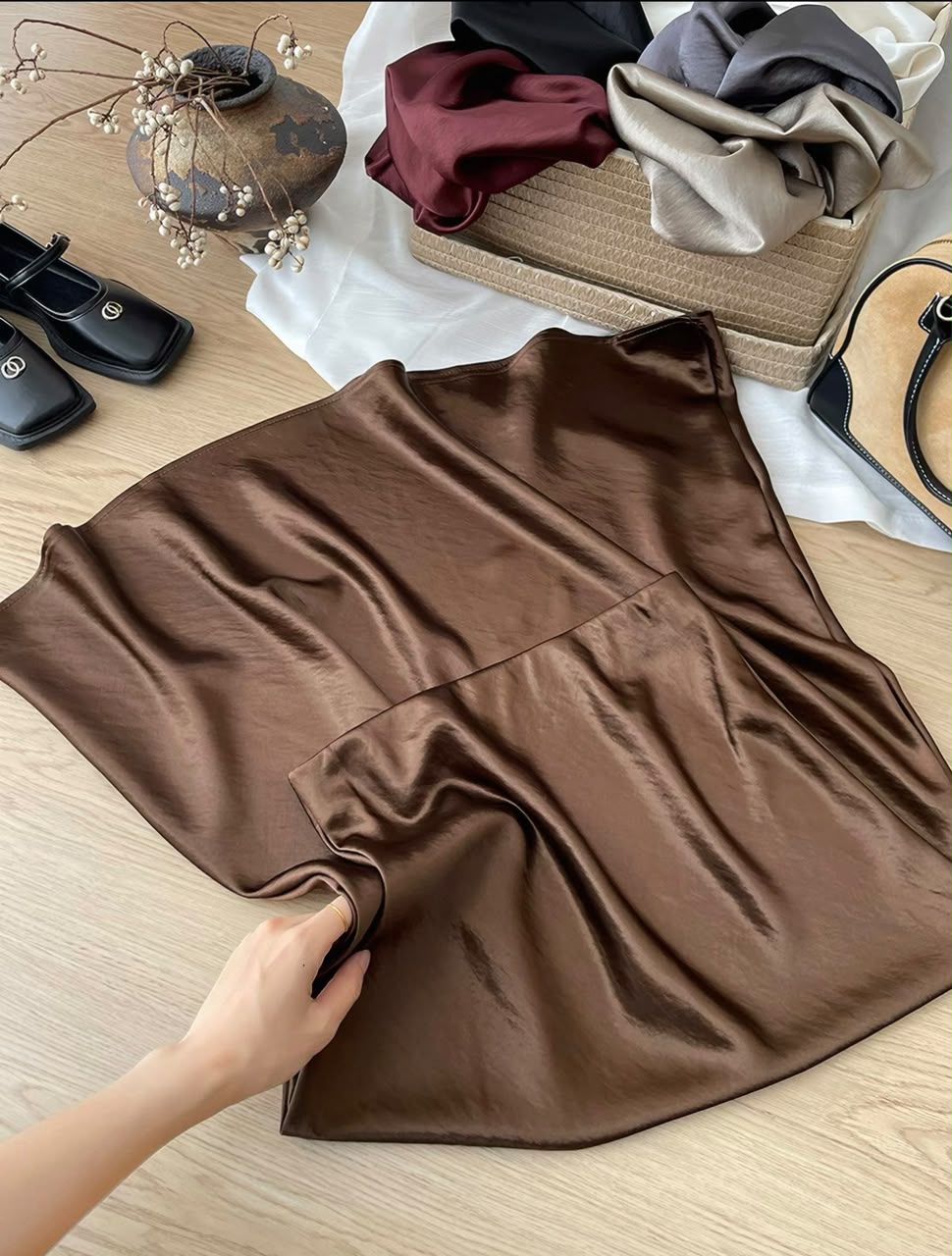 Silky Satin High Waisted Elastic Skirt