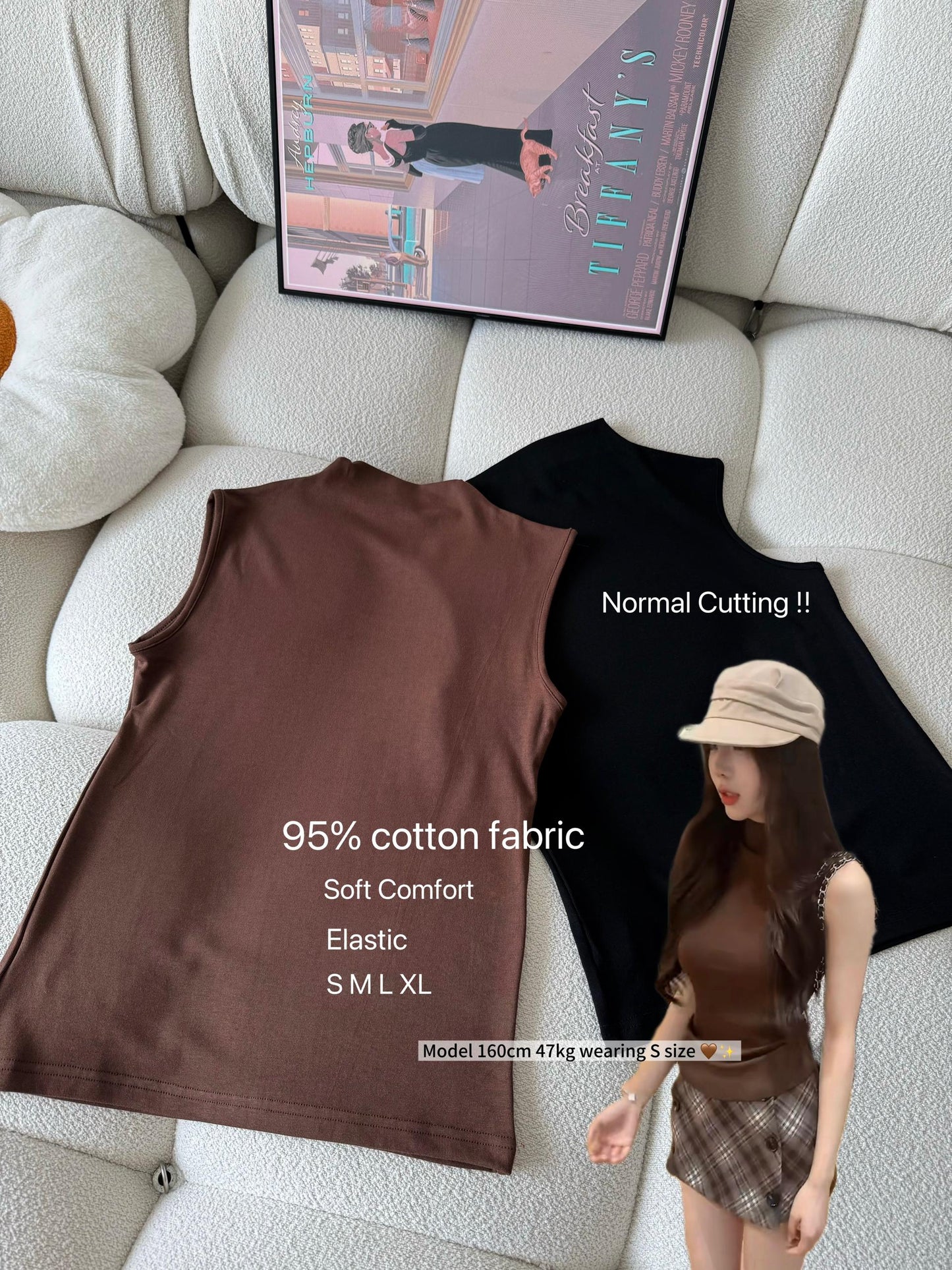High Neck Cotton Sleeveless Tank Top