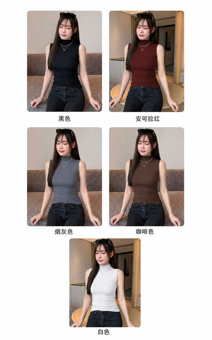 High Neck Cotton Sleeveless Tank Top
