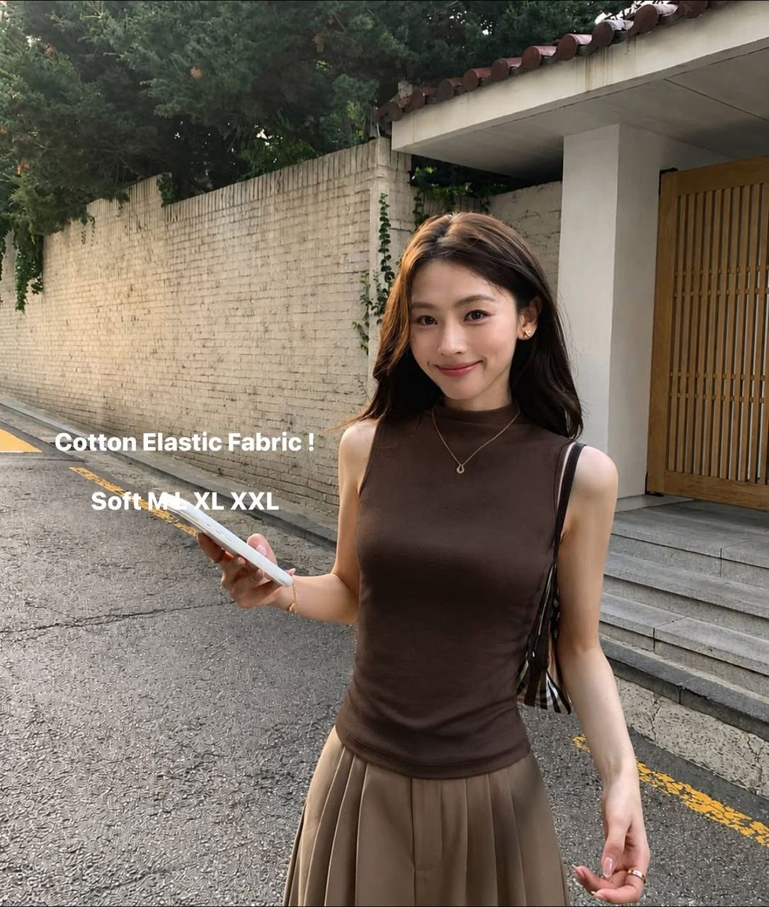 High Neck Cotton Sleeveless Tank Top