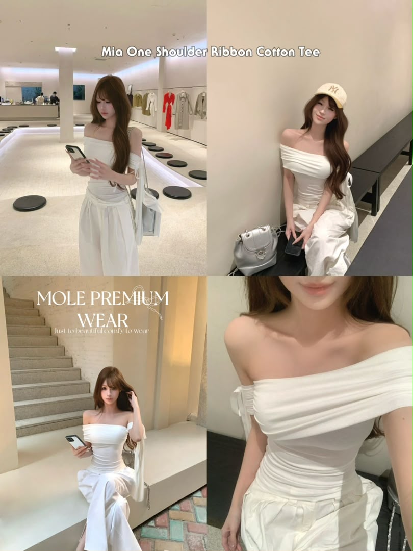 Mia One Shoulder Ribbon Cotton Tee