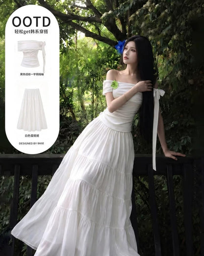 Mia One Shoulder Ribbon Cotton Tee