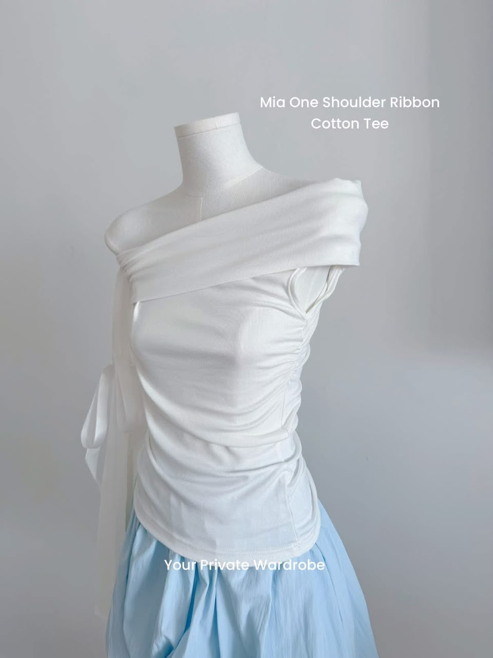 Mia One Shoulder Ribbon Cotton Tee