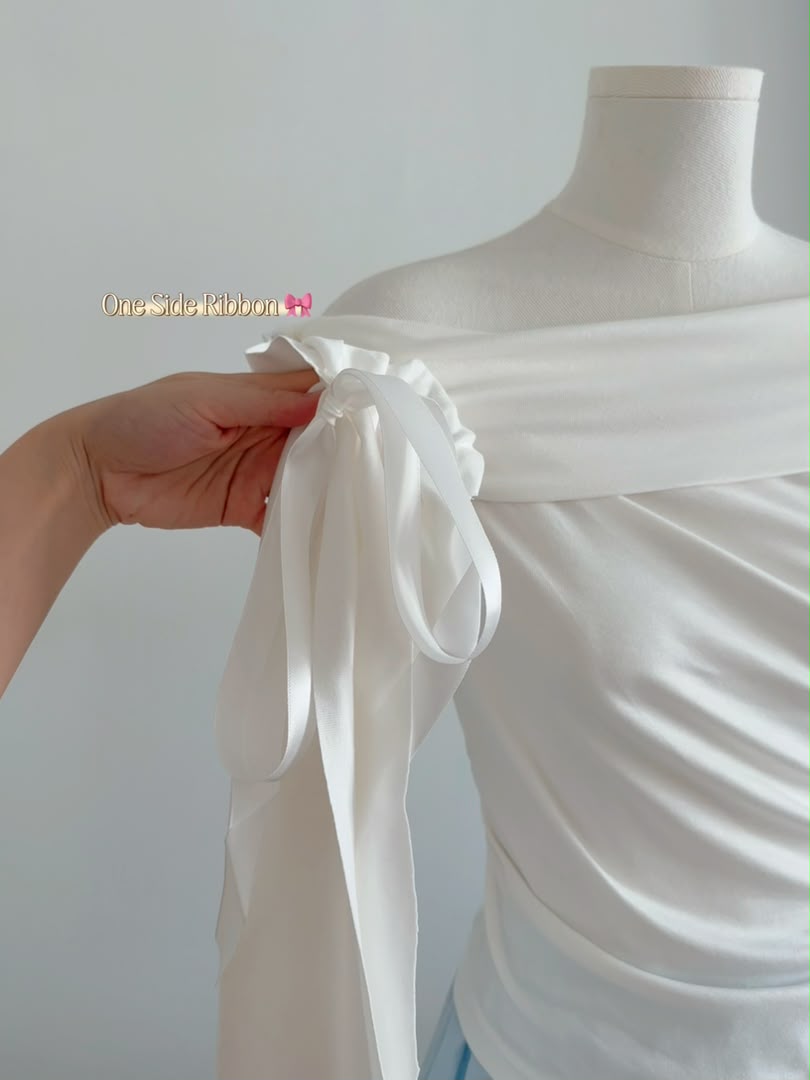 Mia One Shoulder Ribbon Cotton Tee