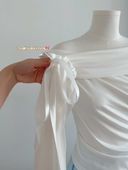 Mia One Shoulder Ribbon Cotton Tee