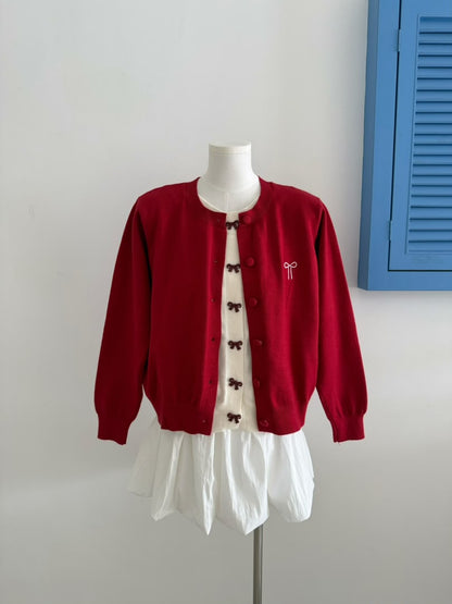 Ribbon Fake Button Two Piece Cardigan