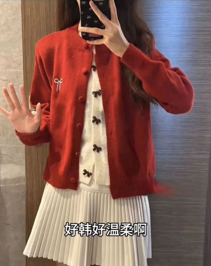 Ribbon Fake Button Two Piece Cardigan