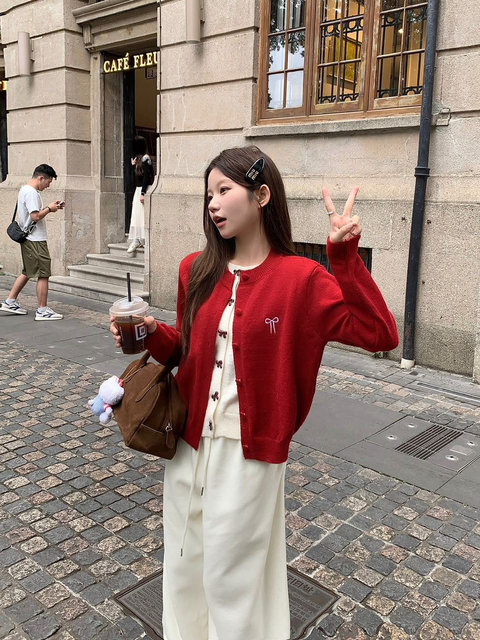 Ribbon Fake Button Two Piece Cardigan