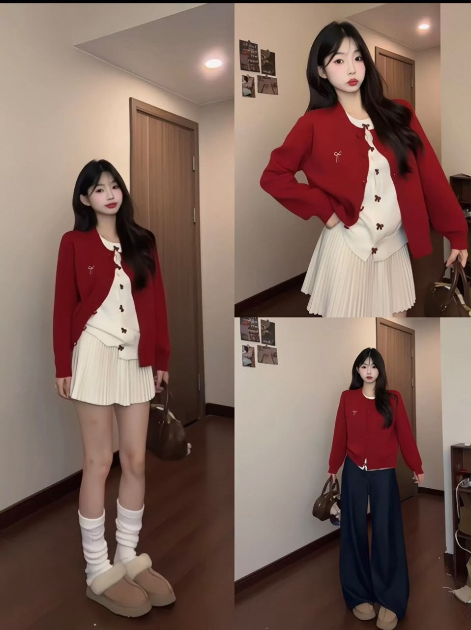 Ribbon Fake Button Two Piece Cardigan