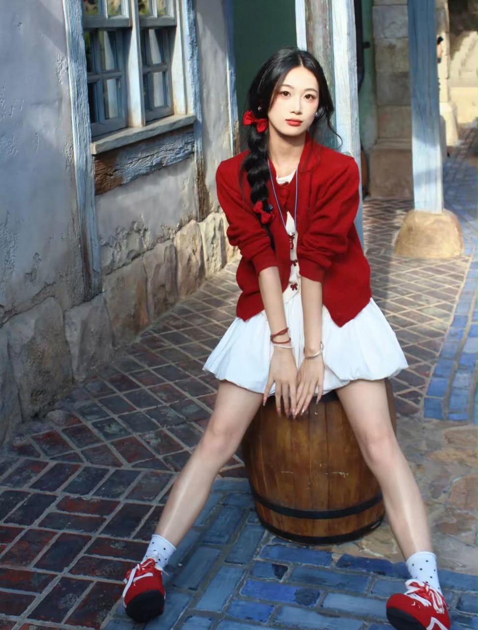 Ribbon Fake Button Two Piece Cardigan