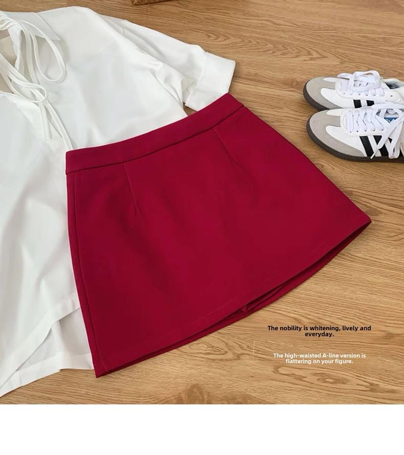 Yuna Red Suit Fabric A Line Skirt