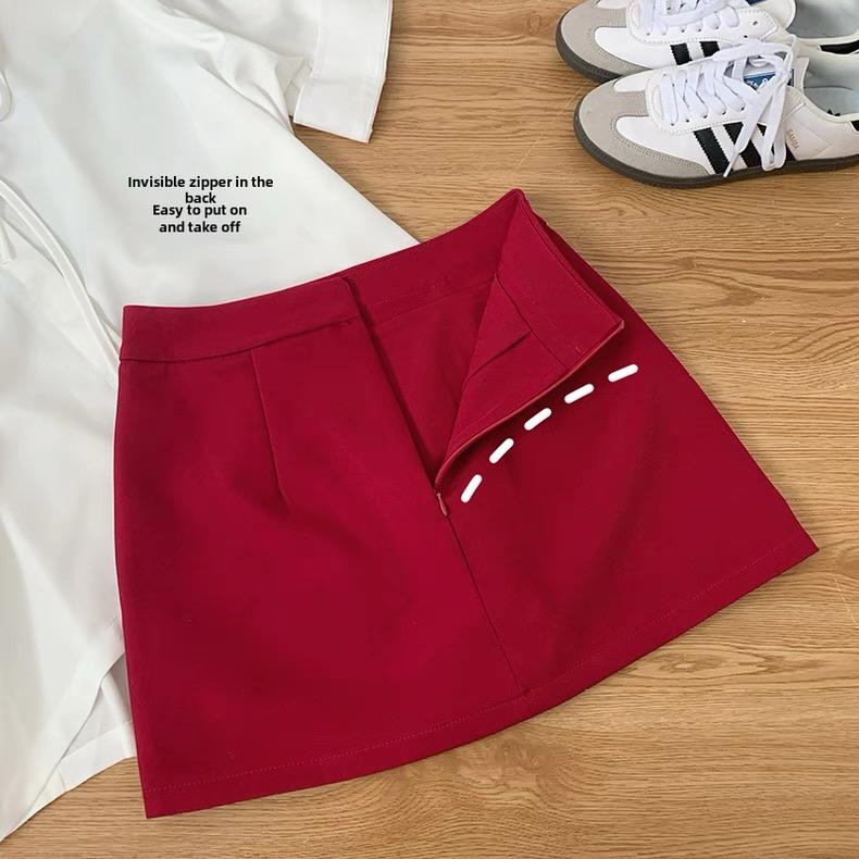 Yuna Red Suit Fabric A Line Skirt