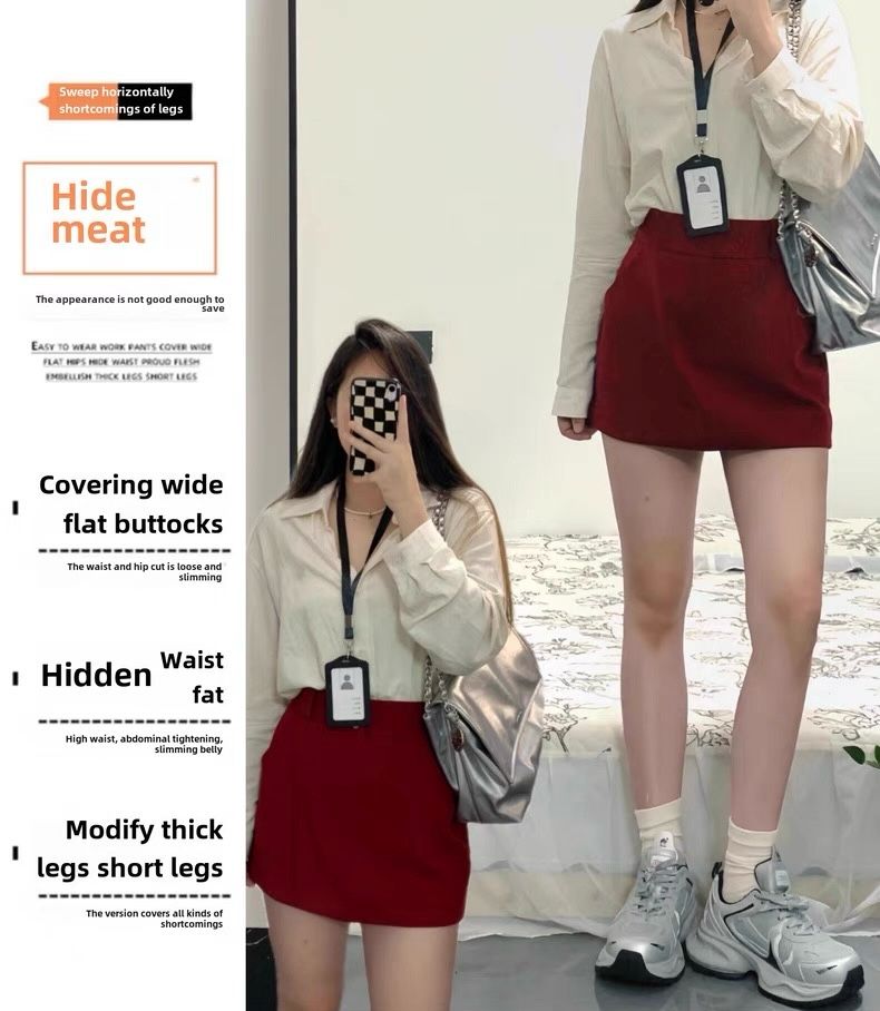 Yuna Red Suit Fabric A Line Skirt